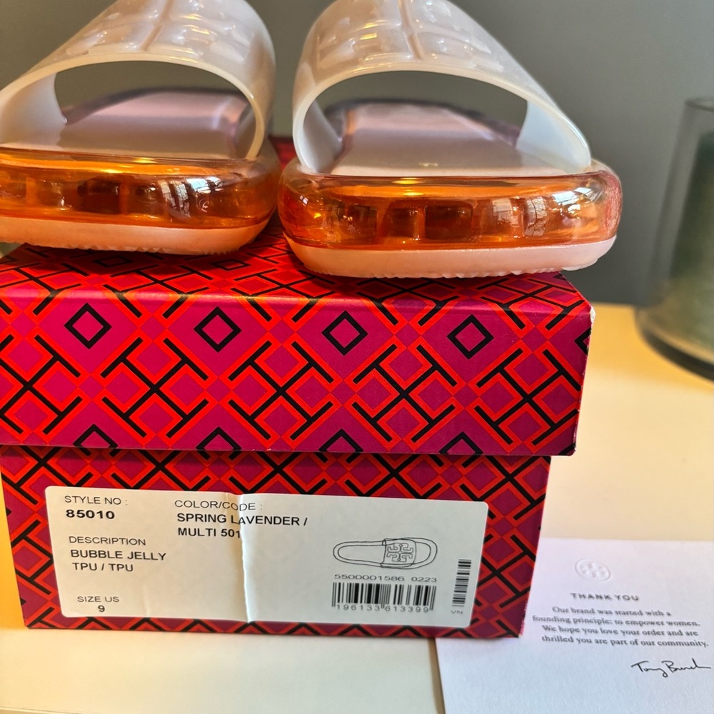 Tory Burch White and Lavender Bubble Jelly Sandals